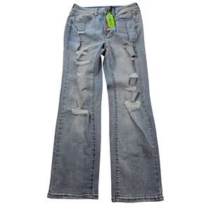 NWT repreve distressed denim jeans light wash High rise straight 7 junior y2k